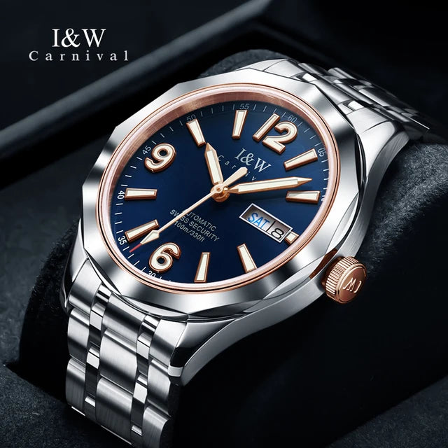 CARNIVAL Men's Tungsten Mechanical Watch Brand Luxury NH36 Automatic Movement Wristwatches for Men Waterproof Watch