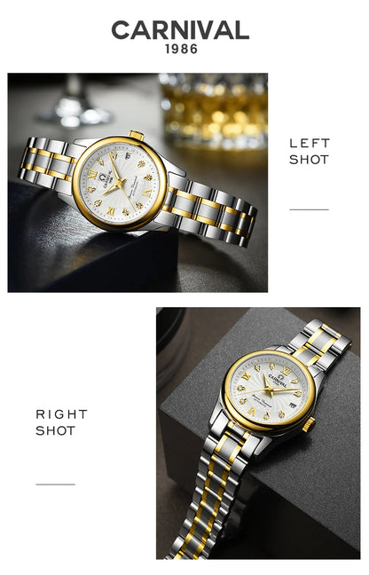 CARNIVAL Marken-Luxus-Automatikuhr für Damen, modische Armbanduhr mit Saphirglas, wasserdicht, Reloj Mujer