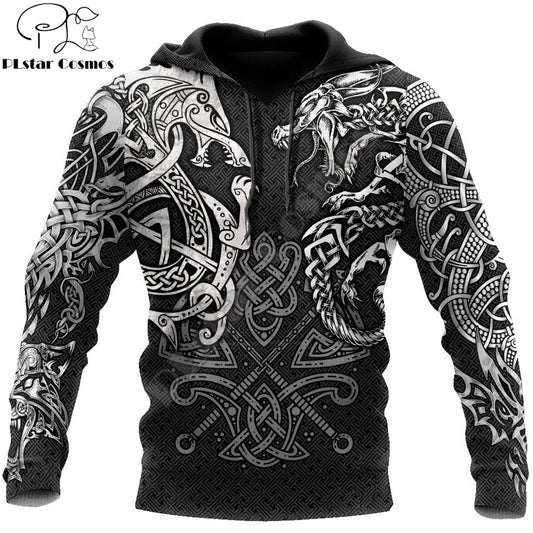 Sudadera con capucha Fashion Fenrir Wolf And Dragon Tattoo 3D con estampado integral para hombre, unisex, con cremallera, estilo casual, DW0220