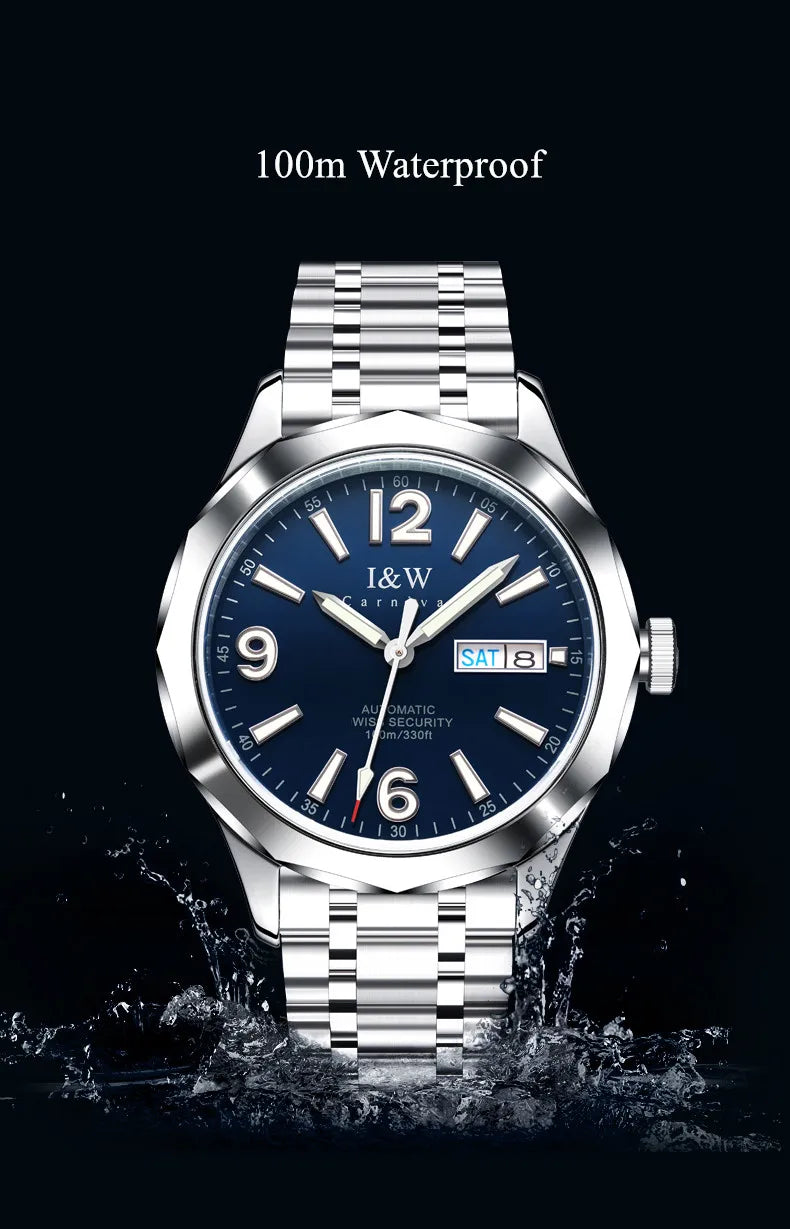 CARNIVAL Men's Tungsten Mechanical Watch Brand Luxury NH36 Automatic Movement Wristwatches for Men Waterproof Watch