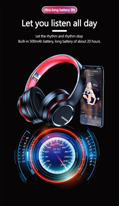 Lenovo HD200 kabellose Bluetooth-Over-Ear-Kopfhörer – geräuschunterdrückendes HiFi-Stereo-Gaming-Headset mit Mikrofon