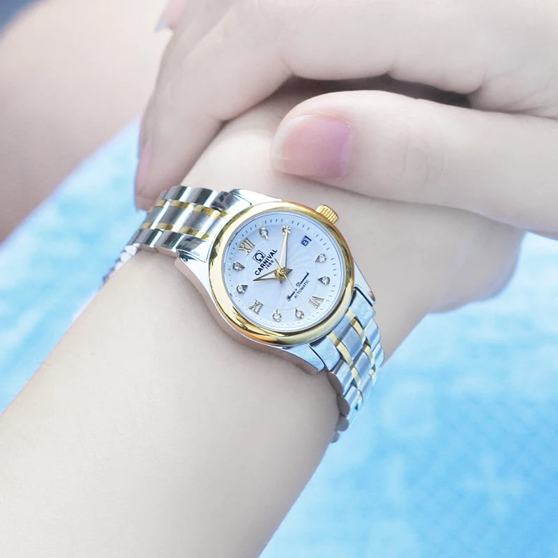 CARNIVAL Marken-Luxus-Automatikuhr für Damen, modische Armbanduhr mit Saphirglas, wasserdicht, Reloj Mujer