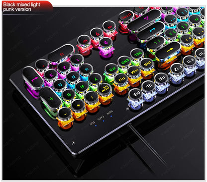 Teclado Mecânico Retro Punk com Switch Blue Black Brown, 104 Teclas, USB com Fio, Teclado Gaming com Retroiluminação RGB para PC, Portátil e Gamers