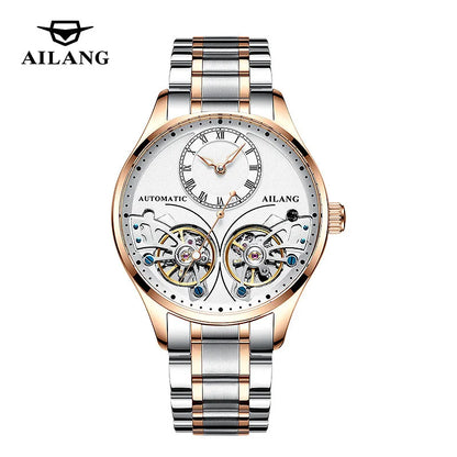 AILANG brandneue modische Double-Tourbillon-Uhr für Herren, Luxus-Edelstahl, wasserdicht, automatisch-mechanische Herrenuhr