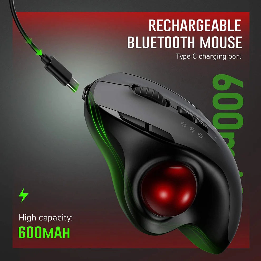 2400DPI Trackball Mouse ,2.4G & Bluetooth Rechargeable Mouse with EVA Case Bag Vertical Ergonomic Mice for Laptop iPad Mackbook