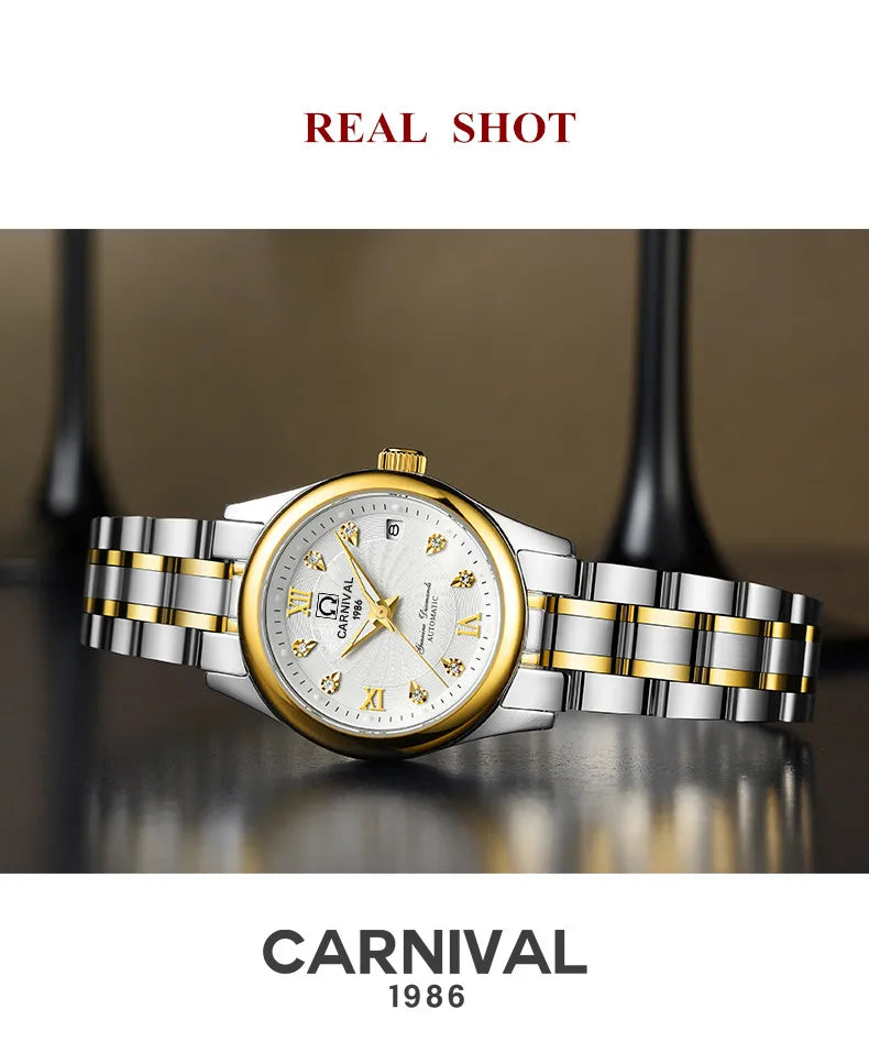 CARNIVAL Marken-Luxus-Automatikuhr für Damen, modische Armbanduhr mit Saphirglas, wasserdicht, Reloj Mujer