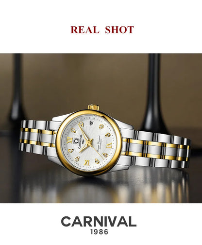CARNIVAL Marken-Luxus-Automatikuhr für Damen, modische Armbanduhr mit Saphirglas, wasserdicht, Reloj Mujer
