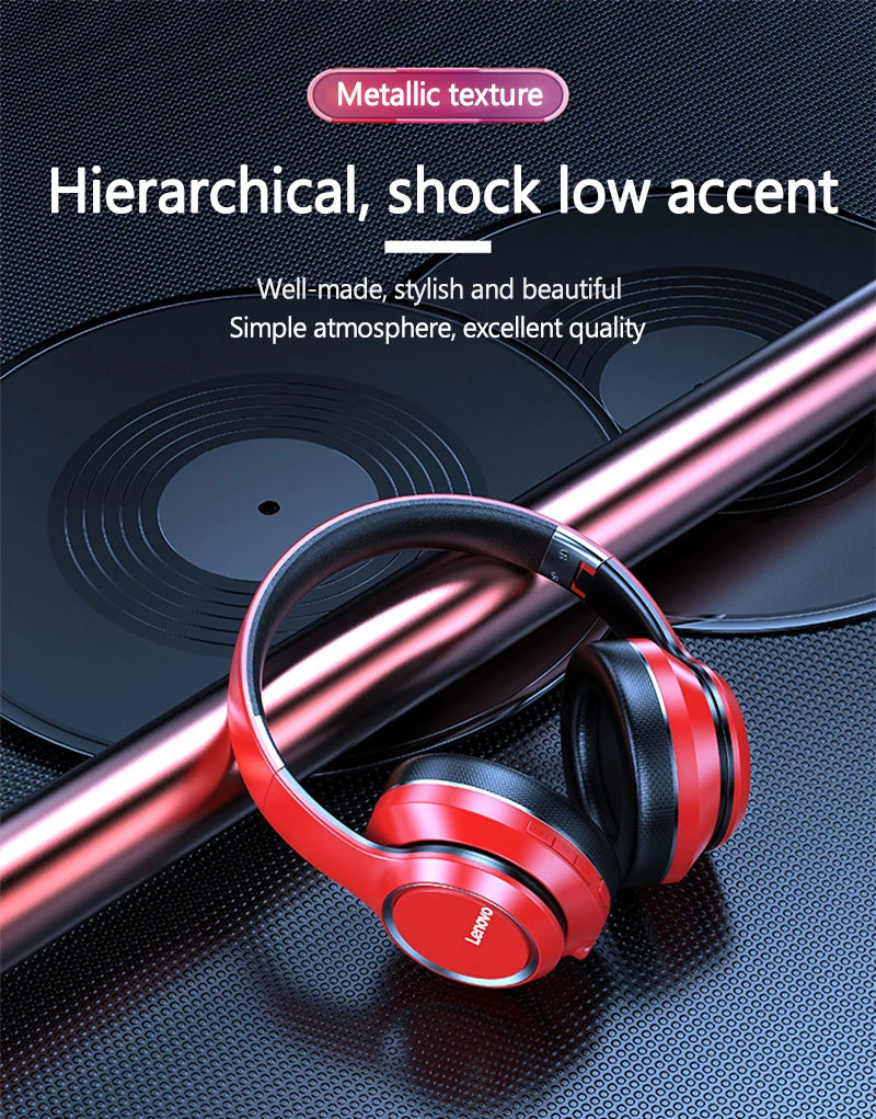 Lenovo HD200 kabellose Bluetooth-Over-Ear-Kopfhörer – geräuschunterdrückendes HiFi-Stereo-Gaming-Headset mit Mikrofon