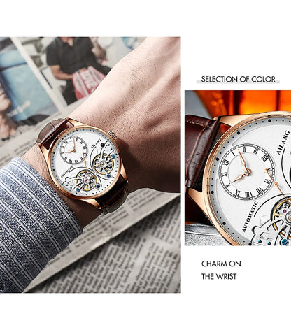 AILANG brandneue modische Double-Tourbillon-Uhr für Herren, Luxus-Edelstahl, wasserdicht, automatisch-mechanische Herrenuhr