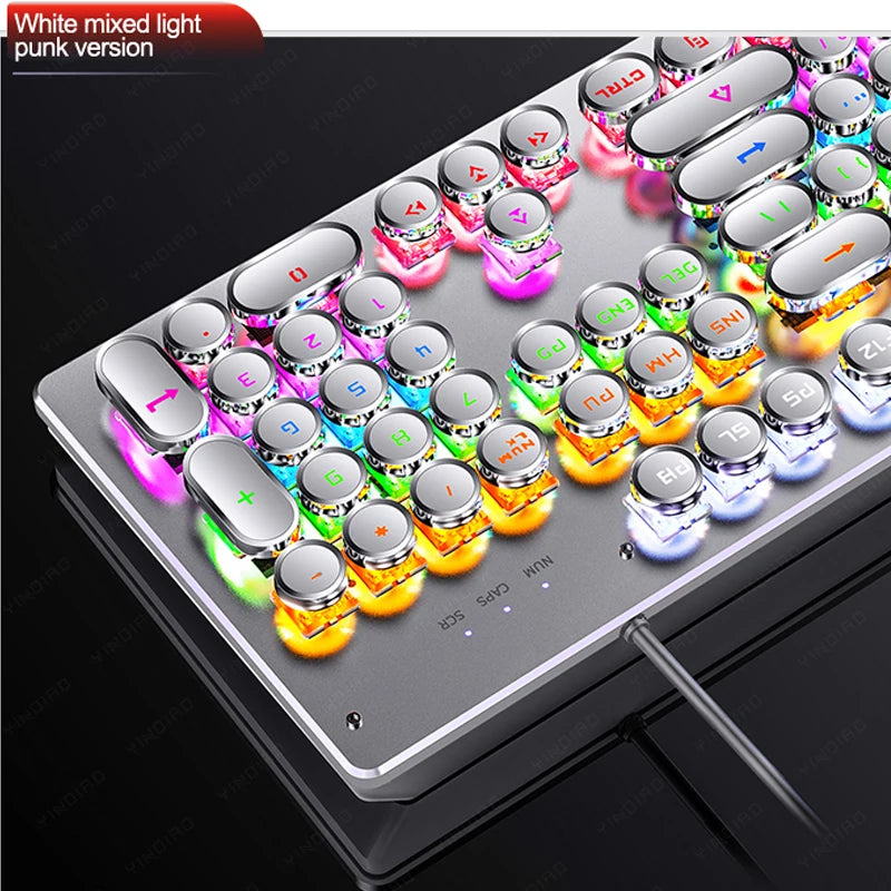 Teclado Mecânico Retro Punk com Switch Blue Black Brown, 104 Teclas, USB com Fio, Teclado Gaming com Retroiluminação RGB para PC, Portátil e Gamers