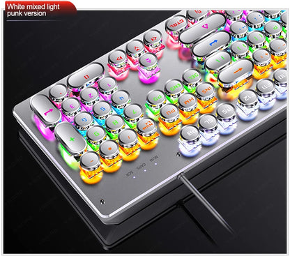 Teclado Mecânico Retro Punk com Switch Blue Black Brown, 104 Teclas, USB com Fio, Teclado Gaming com Retroiluminação RGB para PC, Portátil e Gamers