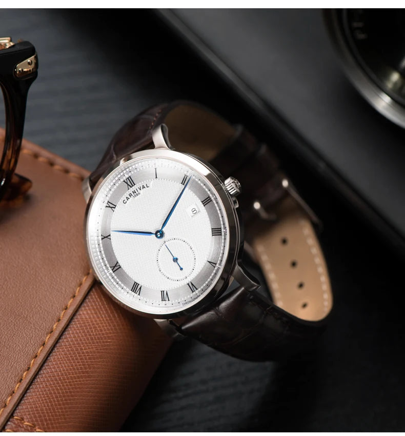 Carnival Brand Luxury Business Watch Fashion Waterproof Rose Gold Silver Calendar Automatic Mechanical Wristwatch For Men Reloj