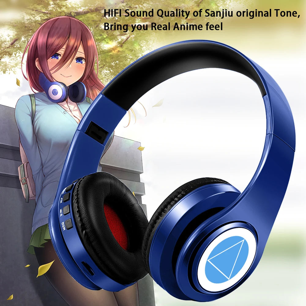 Miku Nakano Sanjiu Bluetooth 5.0 Over-Ear-Anime-Kopfhörer – Kabelloses Stereo-Gaming-Headset mit tiefem Bass, Mikrofon & TF-Kartenunterstützung