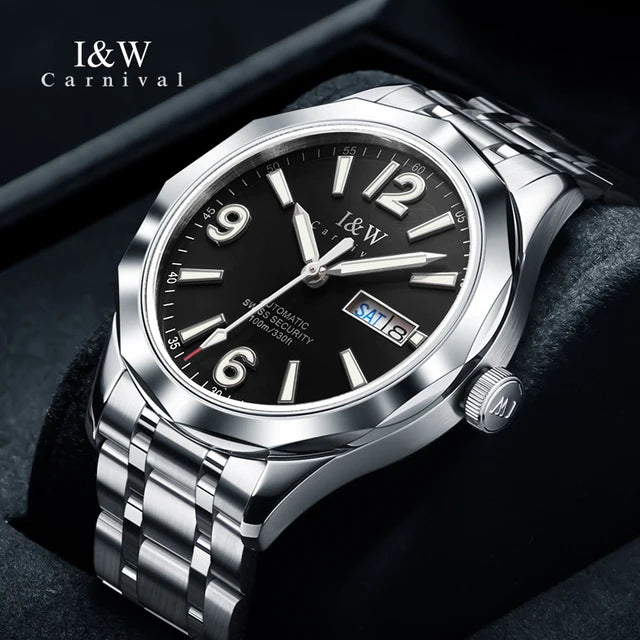 CARNIVAL Men's Tungsten Mechanical Watch Brand Luxury NH36 Automatic Movement Wristwatches for Men Waterproof Watch