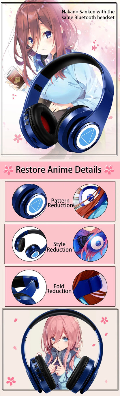 Miku Nakano Sanjiu Bluetooth 5.0 Over-Ear-Anime-Kopfhörer – Kabelloses Stereo-Gaming-Headset mit tiefem Bass, Mikrofon & TF-Kartenunterstützung