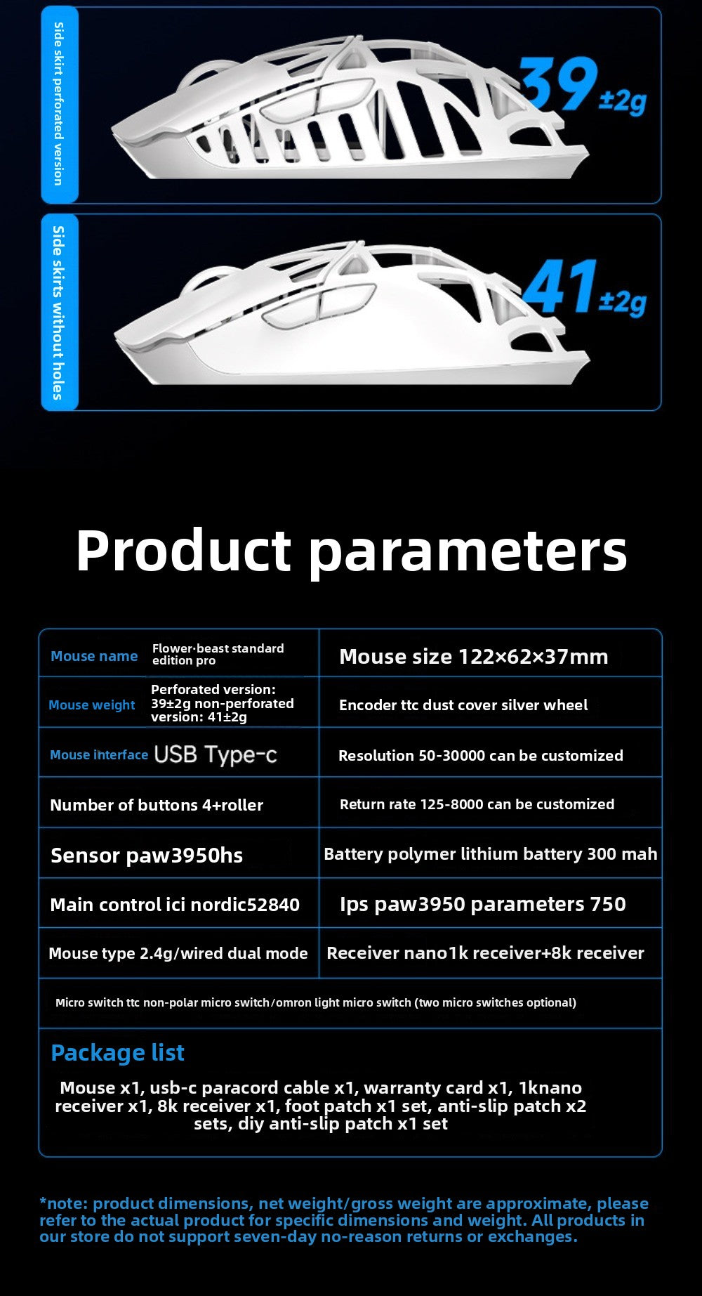 WLMOUSE Beast X Pro mouse gaming e-sport wireless leggero in lega di magnesio 750IPS 8K PAW3950HS 30000DPI senza retroilluminazione