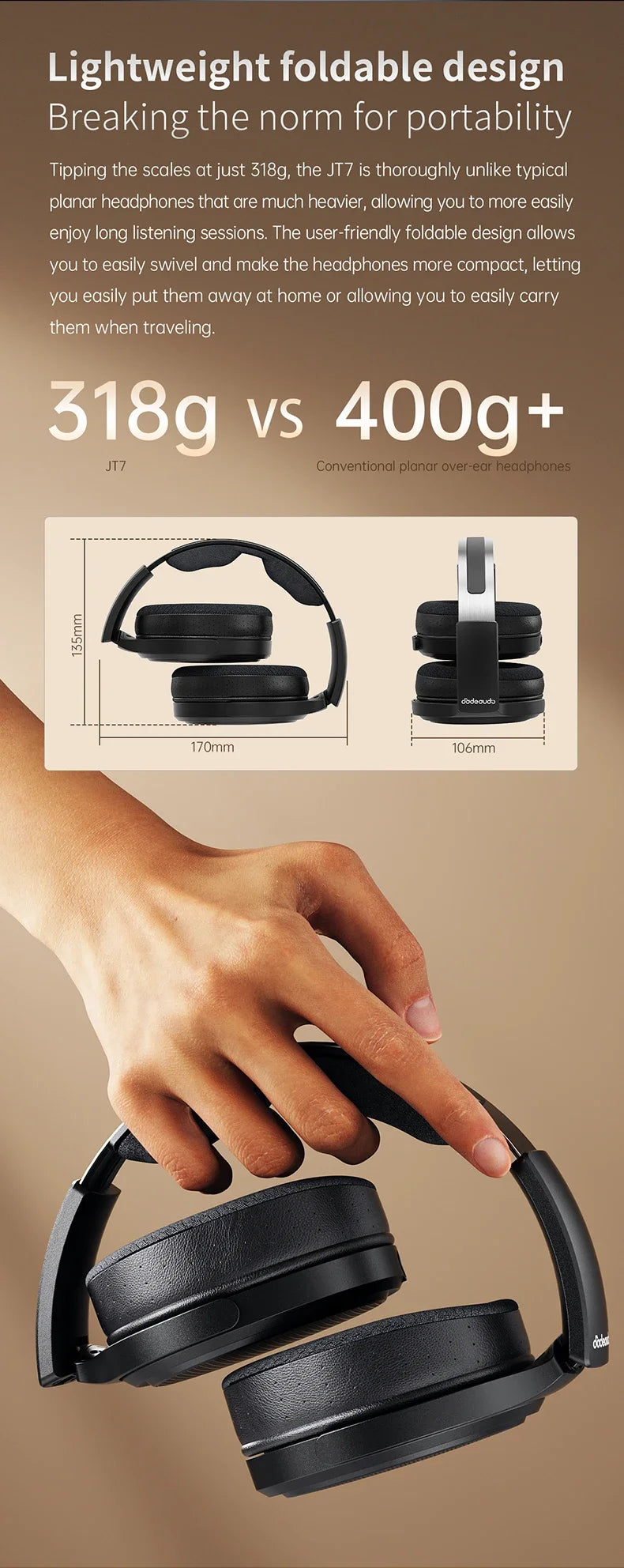 FiiO JT7 Planar-Magnetic-Audiophile-Kopfhörer – kabelgebundenes Over-Ear-HiFi-Headset mit 95x86mm-Treiber, verstellbarem Kopfbügel und 4.4mm/3.5mm-Kabel