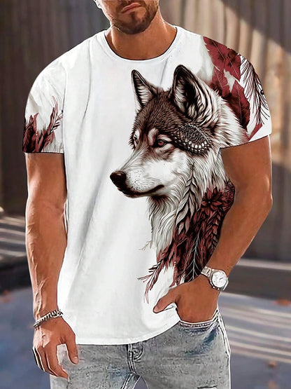 Wolf Pattern Summer 3D Printed Large-sized Men's T-shirt Is Loose Comfortable and Casual Suitable for Daily Wear
