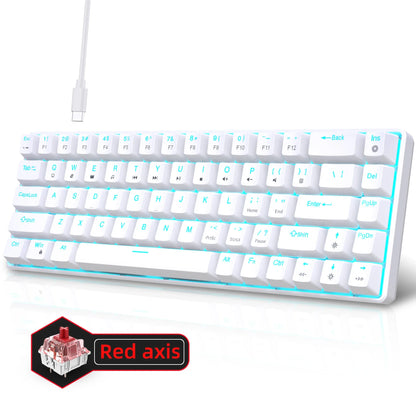 Teclado mecânico gaming 60% USB com teclas brancas, mini teclado gamer ergonómico para computador, retroiluminado, música, teclado para PC