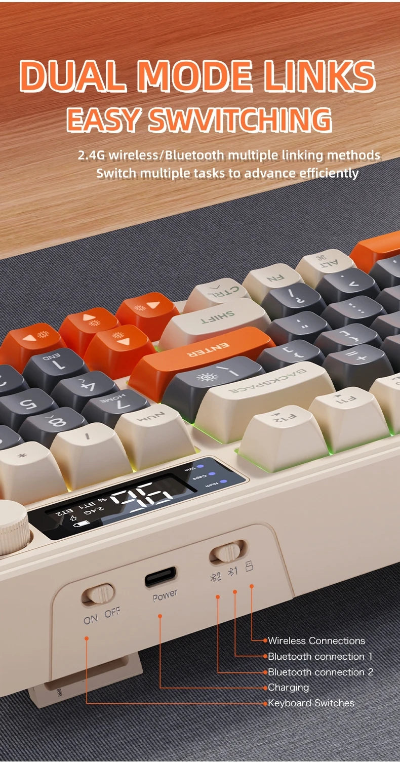 M96 Bluetooth Keyboard Wireless FREEWOLF Screen Gaming Keyboard, Electronic Screen, Multi-Device Connection, Ergonomics Gaming