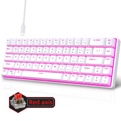Teclado mecânico gaming 60% USB com teclas brancas, mini teclado gamer ergonómico para computador, retroiluminado, música, teclado para PC
