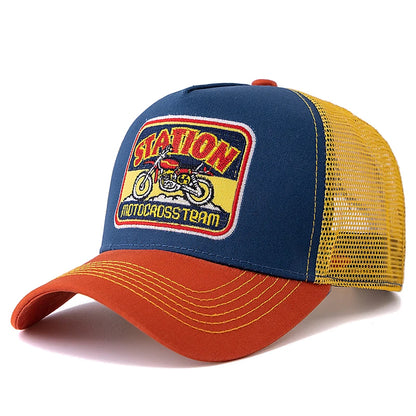 Unisex καπέλο Trucker με πλέγμα, κλασικό μοτίβο μοτοσικλέτας, αναπνεύσιμο καλοκαιρινό καπέλο μπέιζμπολ, καπέλο streetwear για άνδρες και γυναίκες