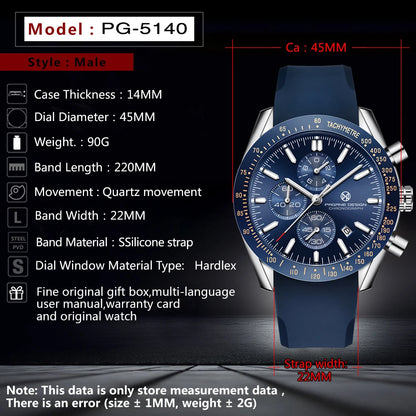 PAGRNE DESIGN Quartz Watches Multi functional chronograph 44mm Fashionable men's watch PAGANI DESIGN Extended Brand PG5140