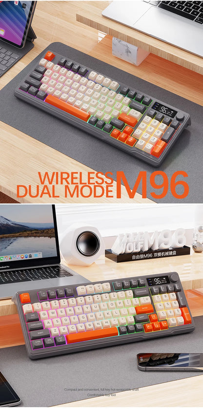 M96 Bluetooth Keyboard Wireless FREEWOLF Screen Gaming Keyboard, Electronic Screen, Multi-Device Connection, Ergonomics Gaming