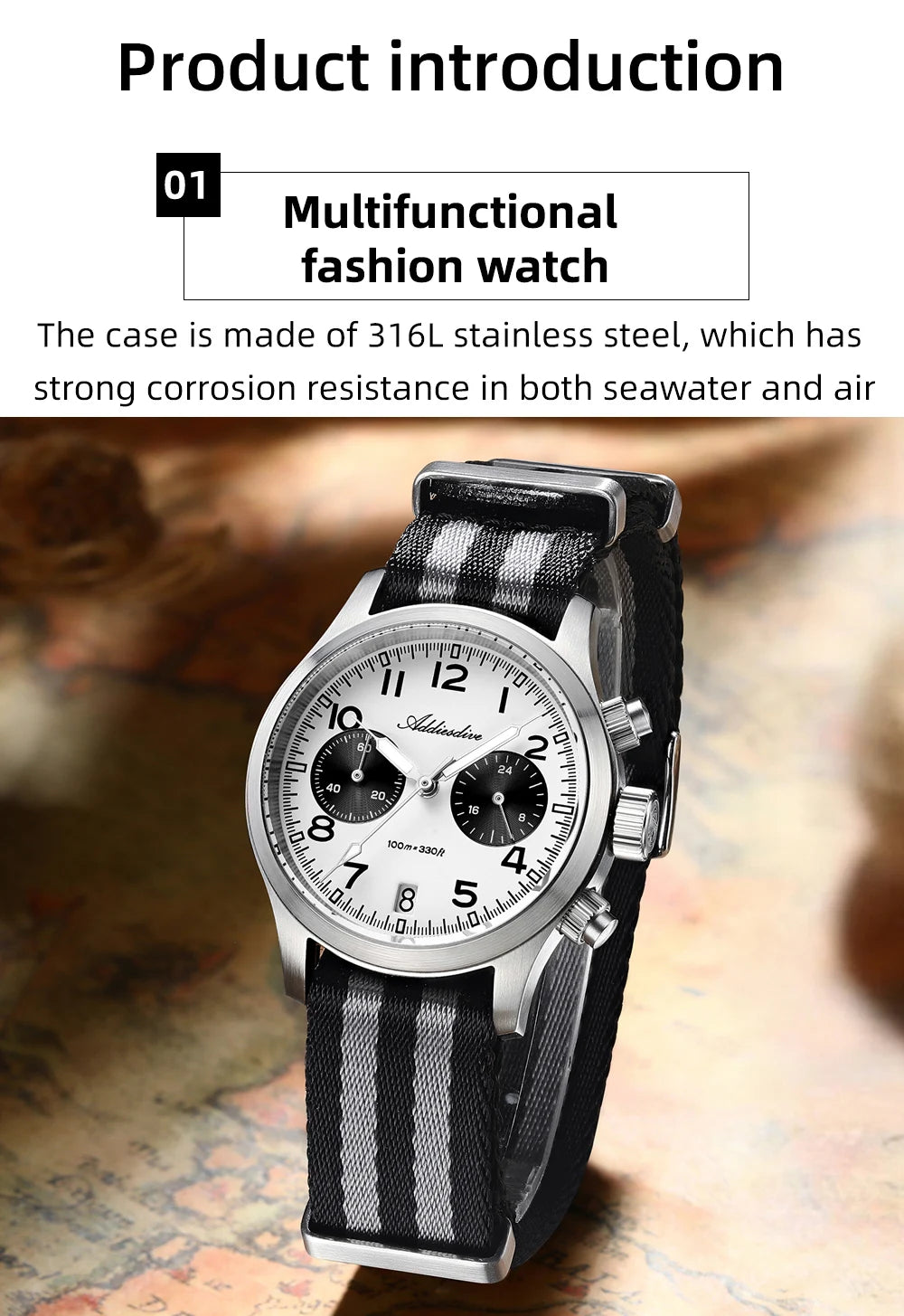 ADDIESDIVE 2025 Neue Panda Eye Herrenuhr, luxuriöse Retro-VK64-Quarzuhr für Herren, Sport-Chronograph, 100M wasserdicht, leuchtend