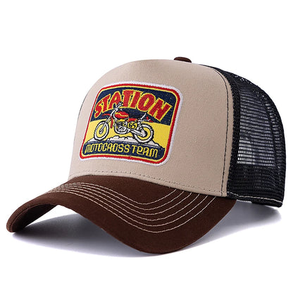 Unisex καπέλο Trucker με πλέγμα, κλασικό μοτίβο μοτοσικλέτας, αναπνεύσιμο καλοκαιρινό καπέλο μπέιζμπολ, καπέλο streetwear για άνδρες και γυναίκες