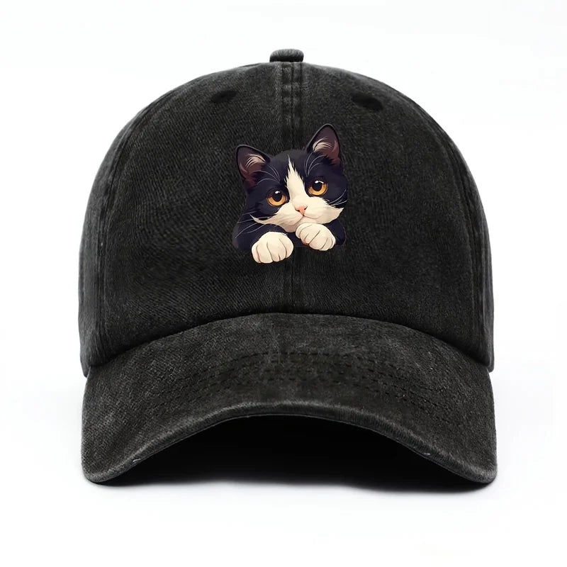 Funny Style Cat Patterned Baseball Cap with Adjustable Outdoor Casual Hat Suitable for Both Men and Women Cat Enthusiasts