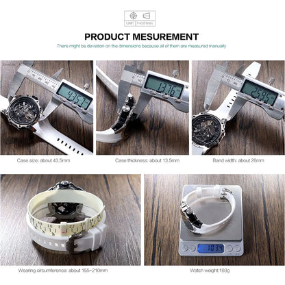 MEGIR Skeleton Dial Automatic Mechanical Watch Men Stainless Steel Case Waterproof Luminous Sport Wristwatch with Silicone Strap