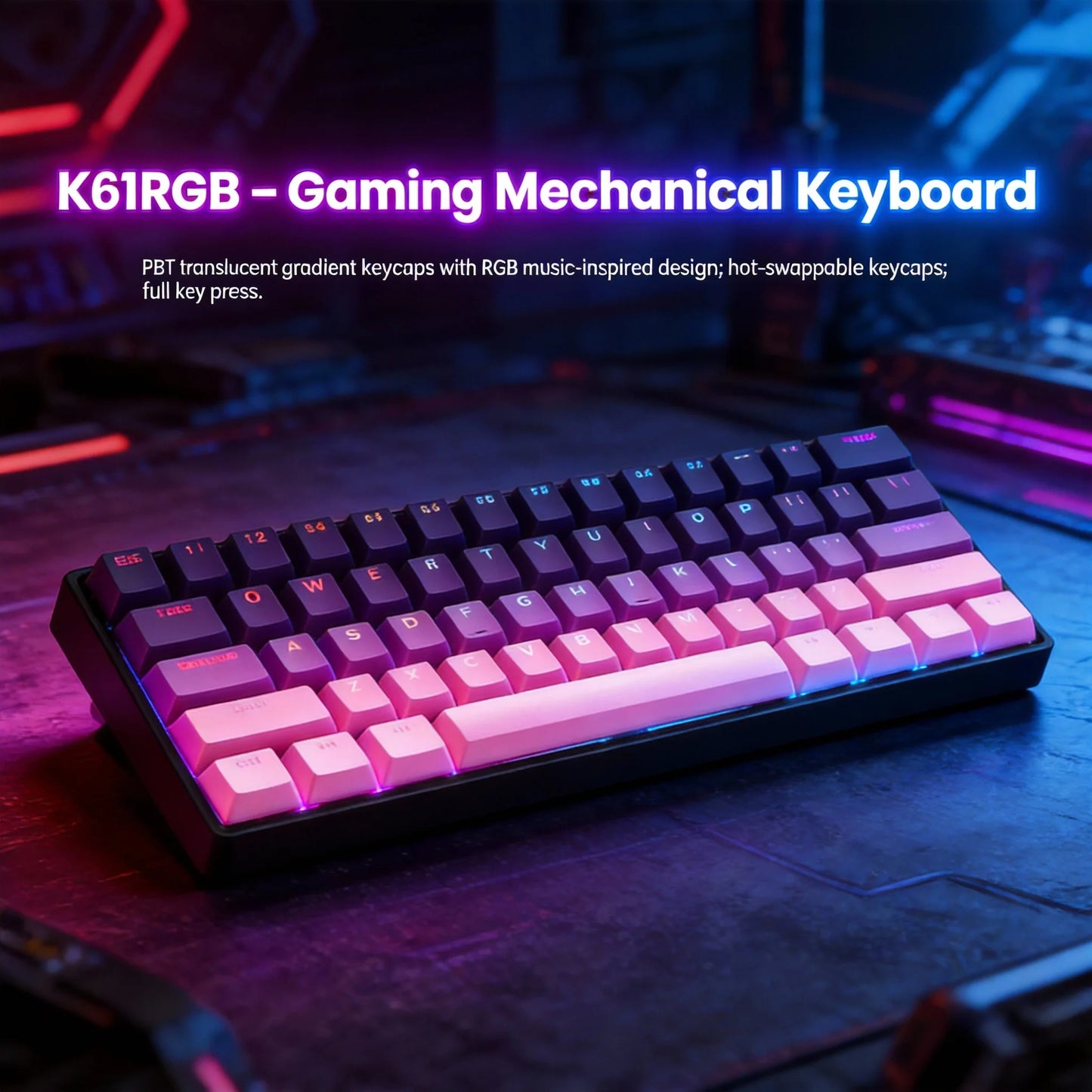 Teclado mecânico portátil com fio K61, Phantom RGB colorido, resposta de nível gaming, design ergonómico, adequado para gaming e escritório