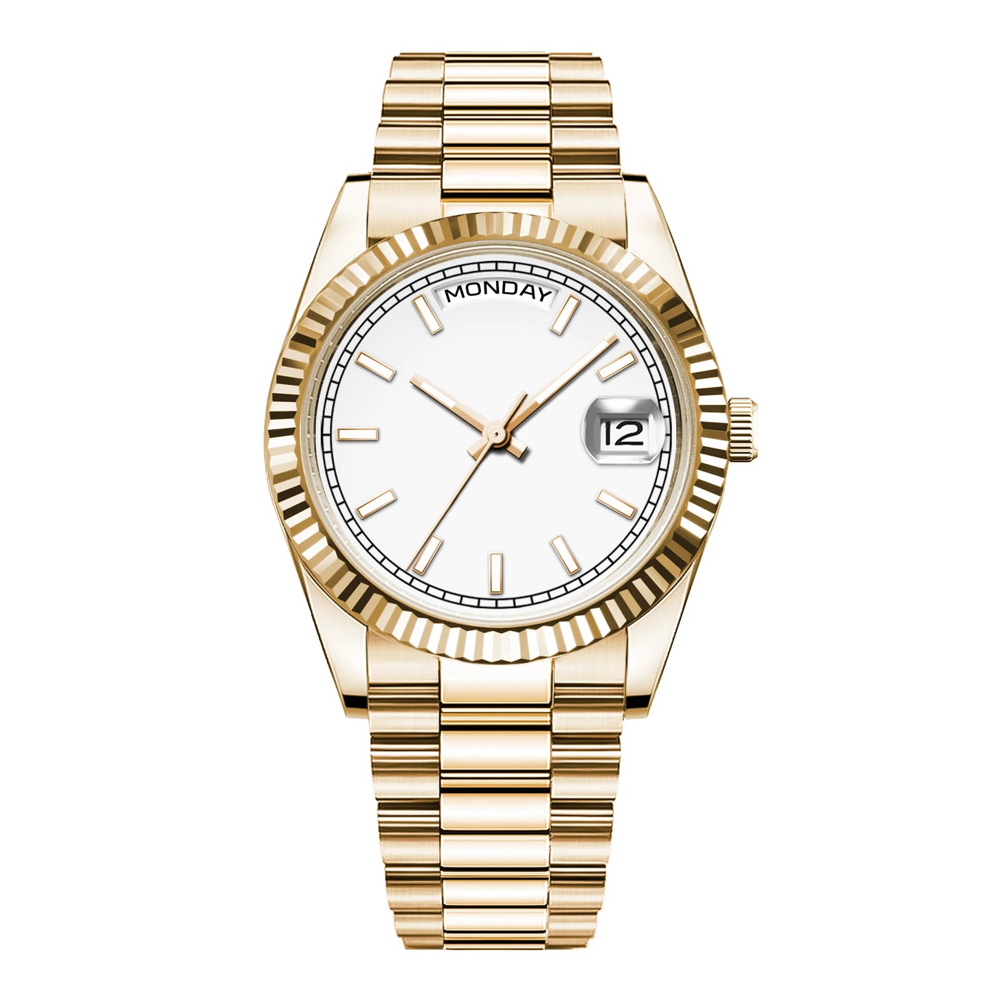 Orologio meccanico da uomo CORGEUT NH36 con indicazione di giorno e data, bracciale President, cassa in acciaio, lunetta arcuata filettata, impermeabile