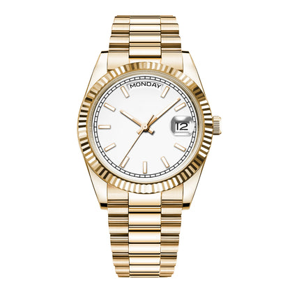 Orologio meccanico da uomo CORGEUT NH36 con indicazione di giorno e data, bracciale President, cassa in acciaio, lunetta arcuata filettata, impermeabile