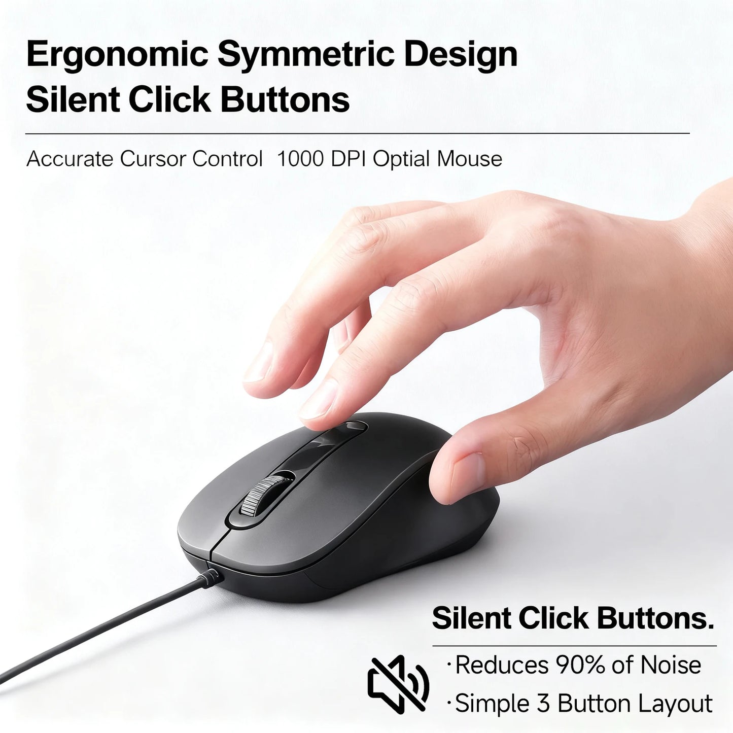 Silent 3D Mouse - Ergonomics Optical Mice 1000DPI For PC Laptop MacBook Tablet Phone, For Windows/MacOs/Android, USB-C