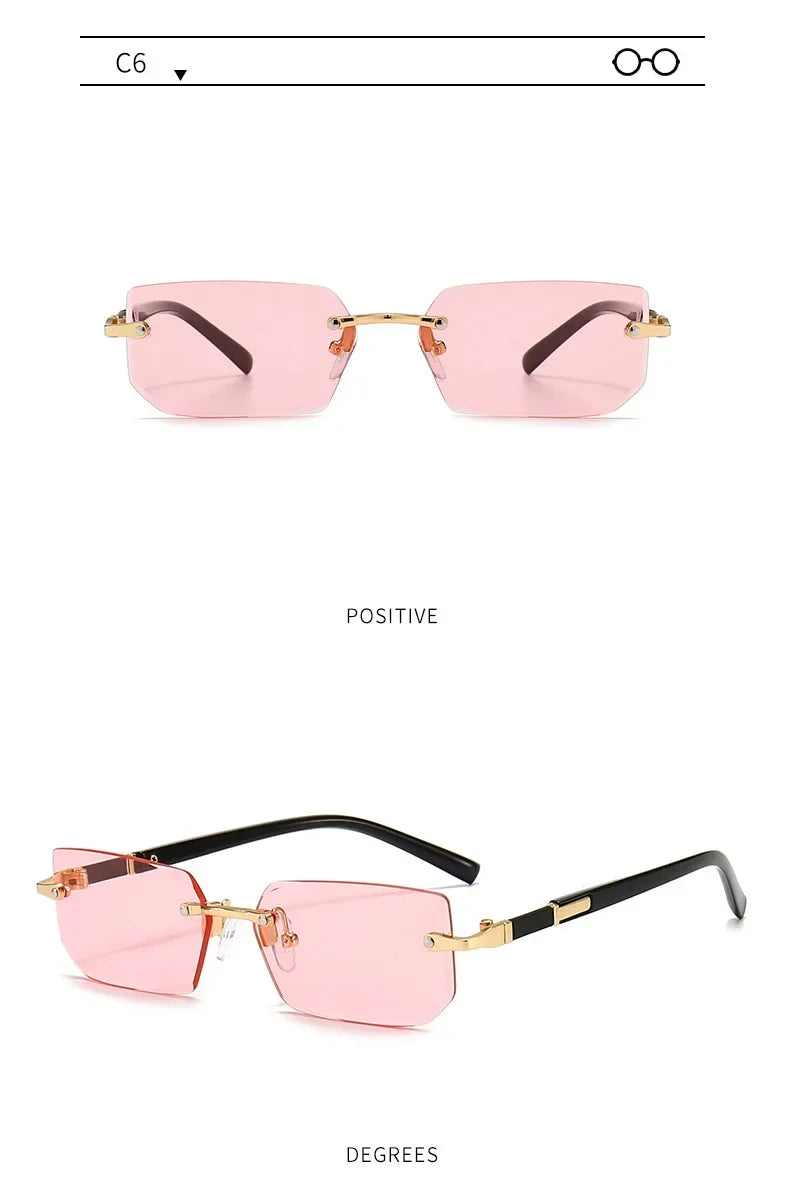Rimless Sunglasses Rectangle Fashion Popular Women Men Shades Small Square Sun Glasses for Female Male Summer Traveling Oculos