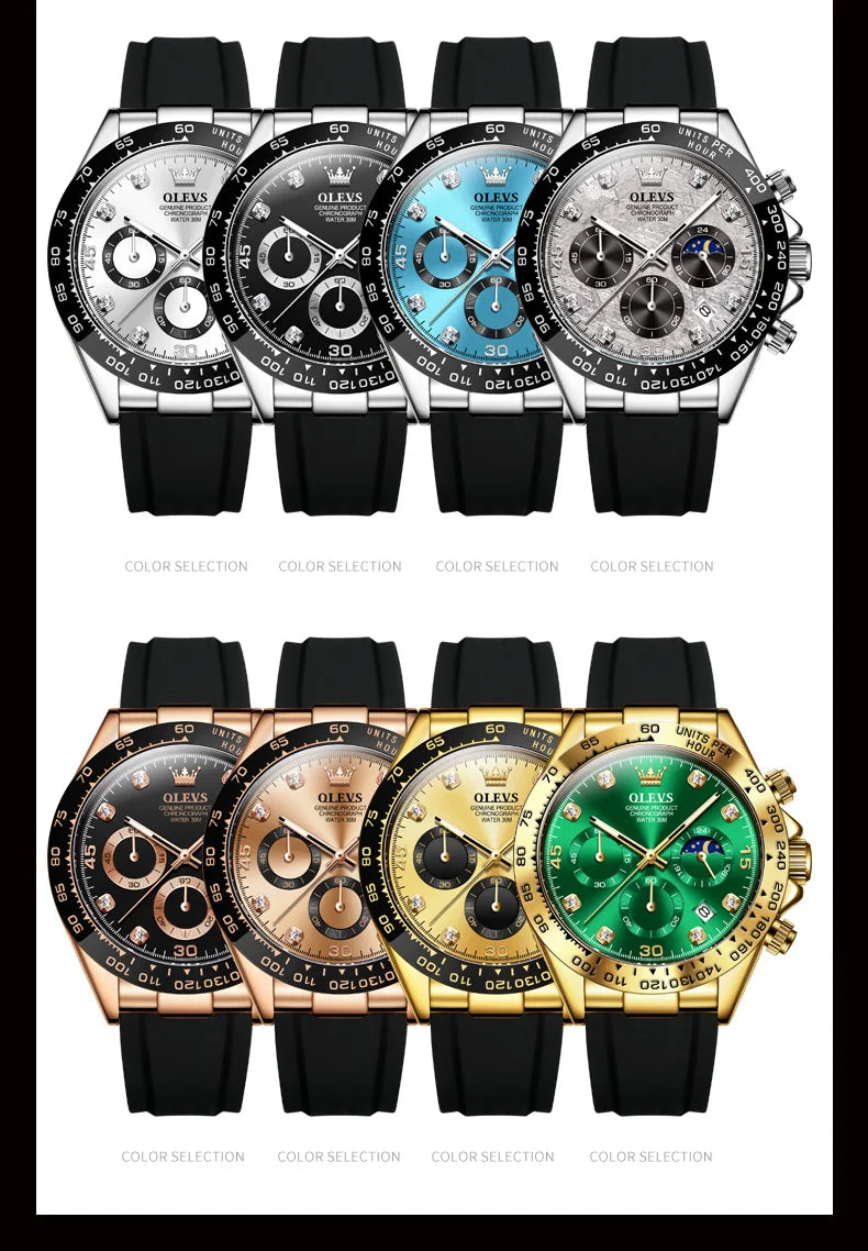 OLEVS Luxury Brand Quartz Watch for Men Waterproof Luminous Moon Phase Hour Men's Watch Chronograph Sport Wristwatch Moonswatch