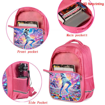 FORTNITE 16-inch Durable Lightweight Backpack, Dual Zipper Pockets, Cartoon Style for Boys & Girls Ages 6-10, Free 3D Printed Keychain