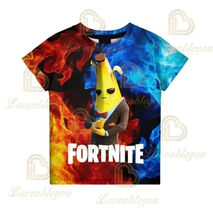 Fortnites 3D-gedrucktes Kurzarm-T-Shirt mit Cartoon-Print, Battle-Royale-Gaming-Shirt für Erwachsene und Kinder, Harajuku-T-Shirt