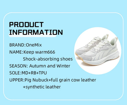 ONEMIX 2025 Winter Training Running Shoes for Men Sport Shoes Leather Warm Wear-resistant Female Jogging Shoes Walking Sneakers