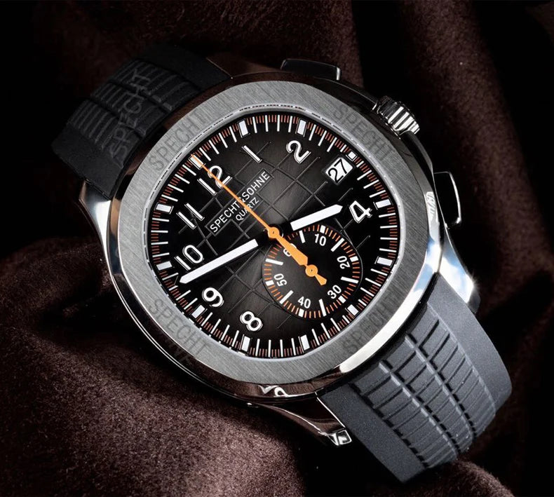 Specht & Söhne New Classic 5167 Men's Watch Orange Color Sapphire Crystal Rubber Strap Sports Male Quartz Watches 50M Waterproof