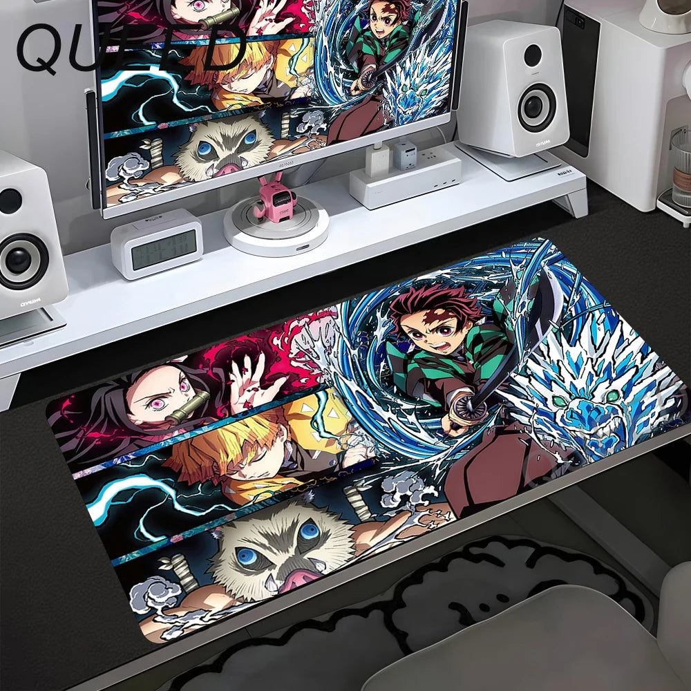Kompiuterio stalo kilimėlis, klaviatūros padėklas, anime pelės kilimėlis su kawaii stiliaus mergina, 900x400mm guminis neslystantis pelės kilimėlis, Demonų žudikai XL