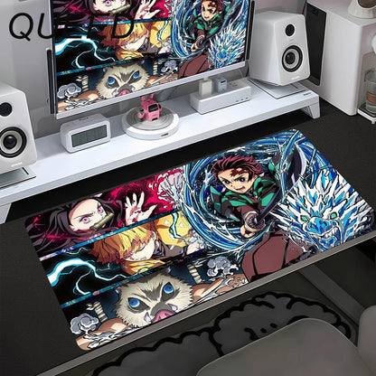 Kompiuterio stalo kilimėlis, klaviatūros padėklas, anime pelės kilimėlis su kawaii stiliaus mergina, 900x400mm guminis neslystantis pelės kilimėlis, Demonų žudikai XL