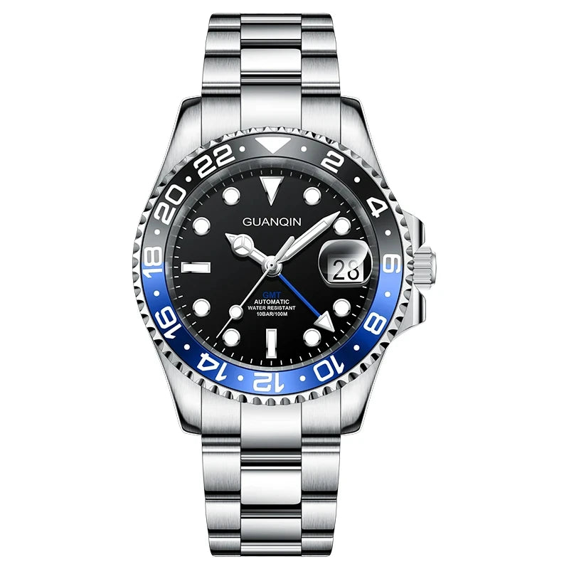 Orologio da uomo GUANQIN GMT 2025, nuovo orologio automatico da uomo NH34, meccanico da polso, vetro zaffiro, acciaio inox, per mancini