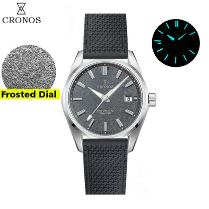 Cronos Men's Watch 39mm Automatic Wristwatch White Dial Solid Links Sapphire 10 ATM L6037M