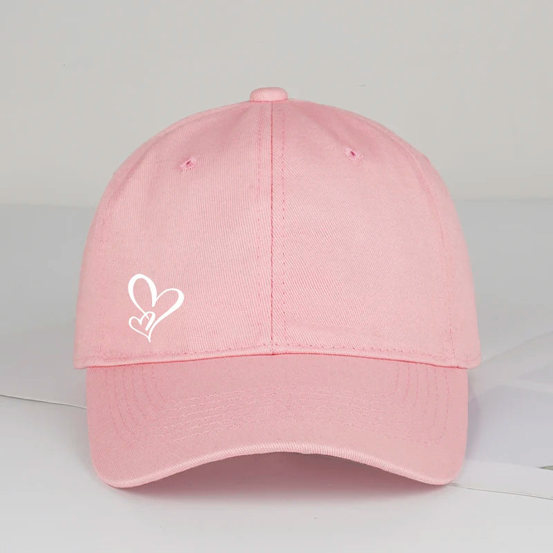 Minimalistinė beisbolo kepurė su dvigubo širdies raštu, moterims ir vyrams, minkšta, reguliuojama, „Dad Hat“ stiliaus, kasdieninė, meilės tematikos, saulės kepurė