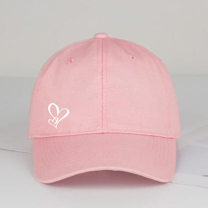 Minimalistinė beisbolo kepurė su dvigubo širdies raštu, moterims ir vyrams, minkšta, reguliuojama, „Dad Hat“ stiliaus, kasdieninė, meilės tematikos, saulės kepurė