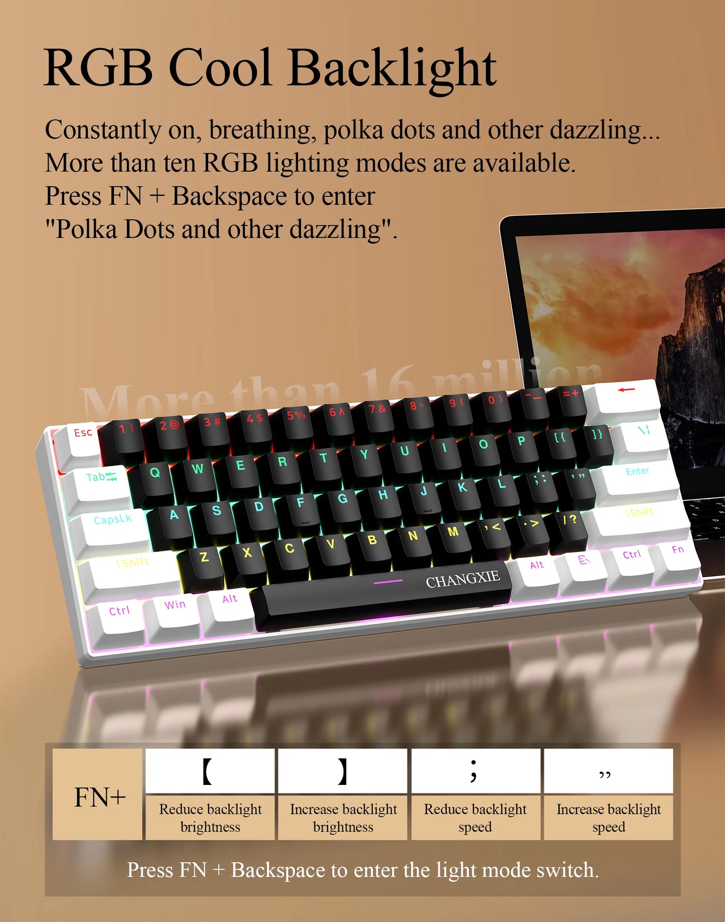 60% Compact Wired Mechanical Keyboard 61 Keys RGB Backlight Red Switch Ergonomic Small Portable for Office Computer Windows Tablet
