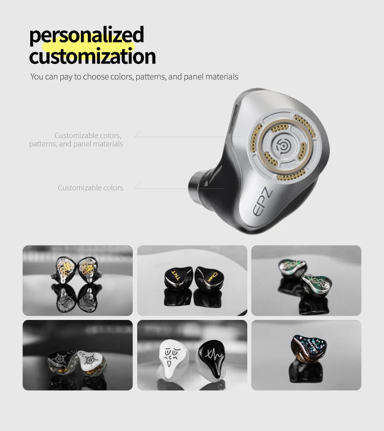 EPZ P50 1DD+2BA+2Planar Hybrid Drivers HiFi IEM 3.5/4.4 L-Shaped Replaceable Plug 6N Single Crystal Copper Silver-Plated Cable